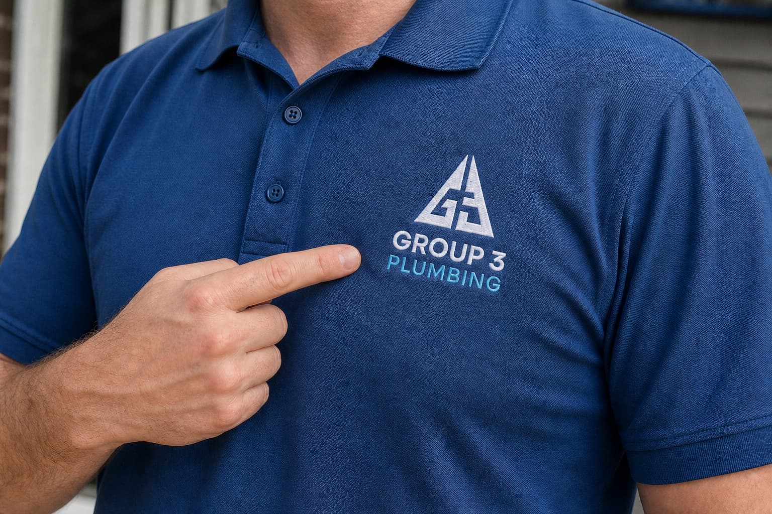 Group 3 Plumbing branded polo, plumber on site