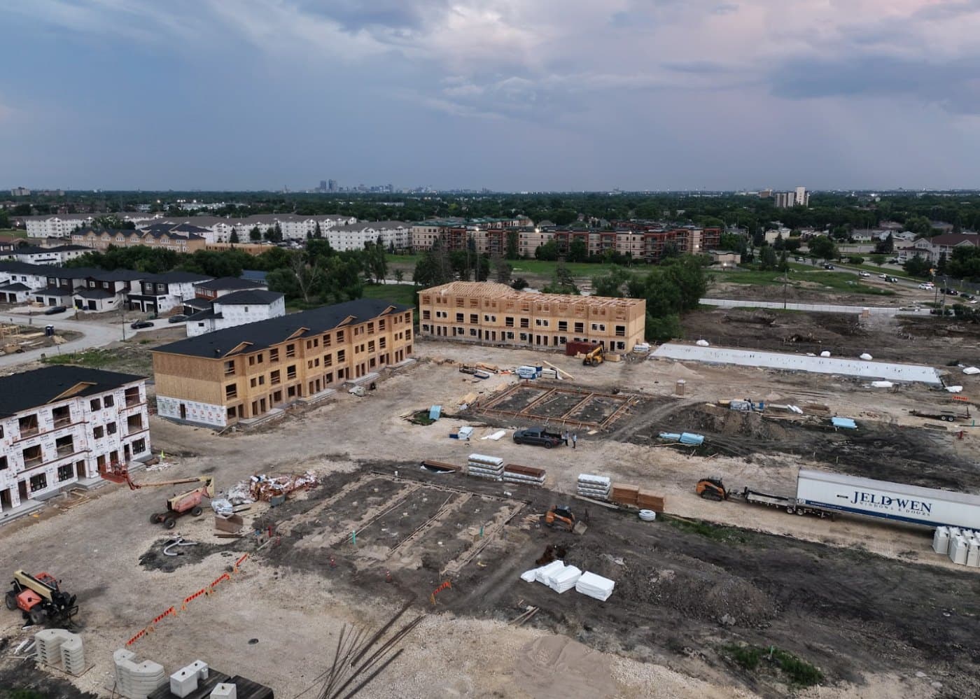 Aerial view of the 391 Pipeline Road apartment complex under construction in Winnipeg