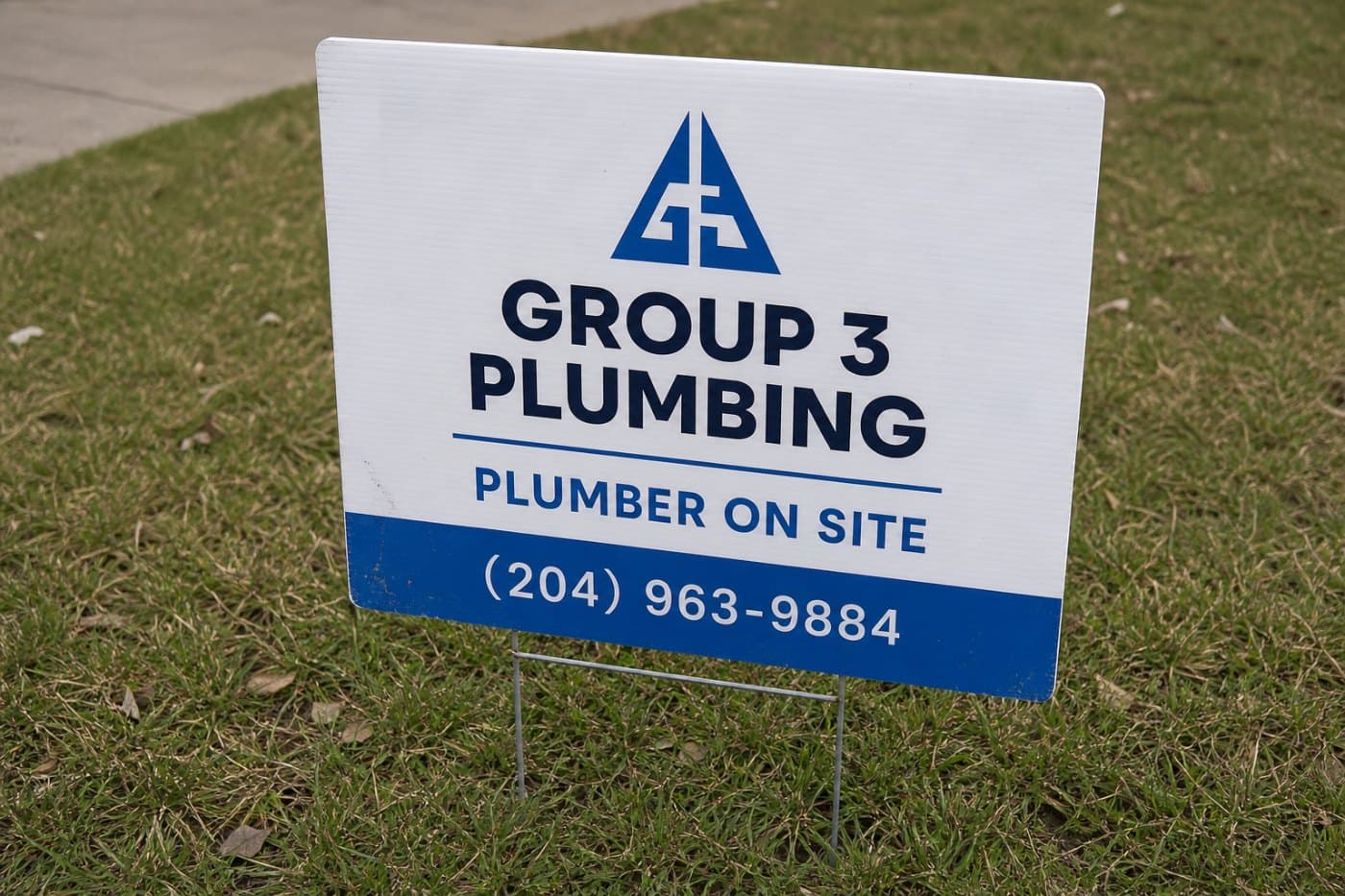 Group 3 Plumbing yard sign at a finished job
