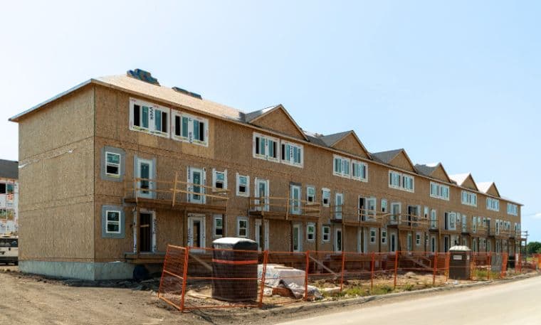 Townhome block under sheathing at 1360 Templeton Avenue
